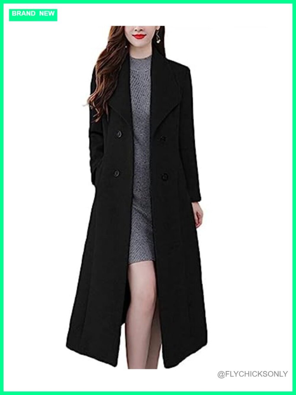 Wool Blend Trench Coat Shawl Collar Double Breasted Maxi Winter Work Overcoat